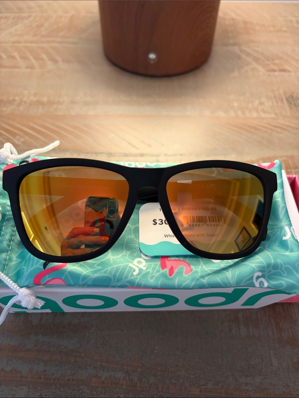 NWT Goodr sunglasses, “Whiskey Shots with Satan” is the style name.